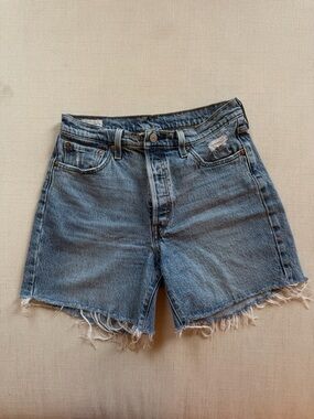 Levi's Light Blue Distressed High-Rise Denim Shorts